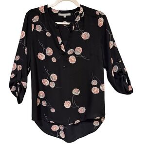 Daniel‎ Rainn Floral Blouse Black Pink Small Long Sleeve Hi Low Boho Workwear